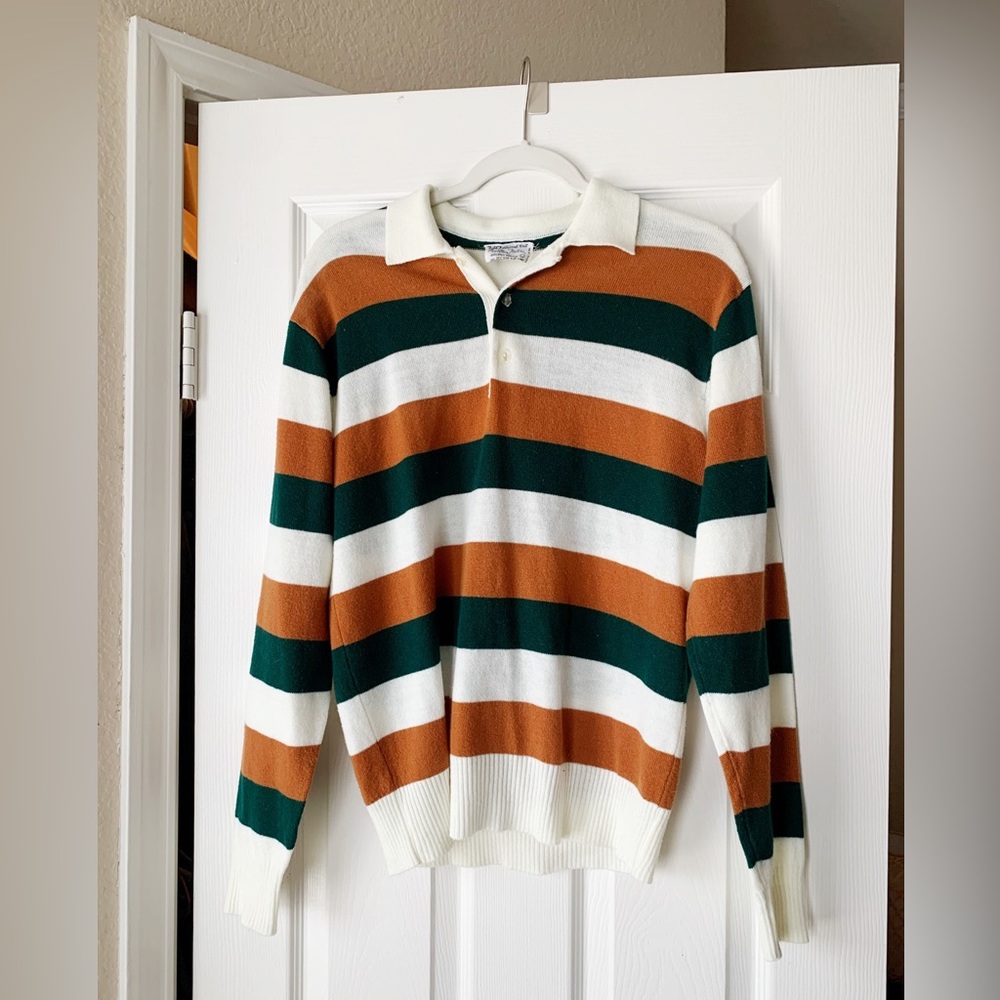 Vintage 70s Striped Collar Preppy Sweater